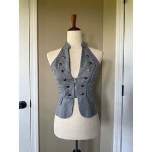 Body Central Grey Military Halter Vest Top Zip Front Corset Style Mediano M